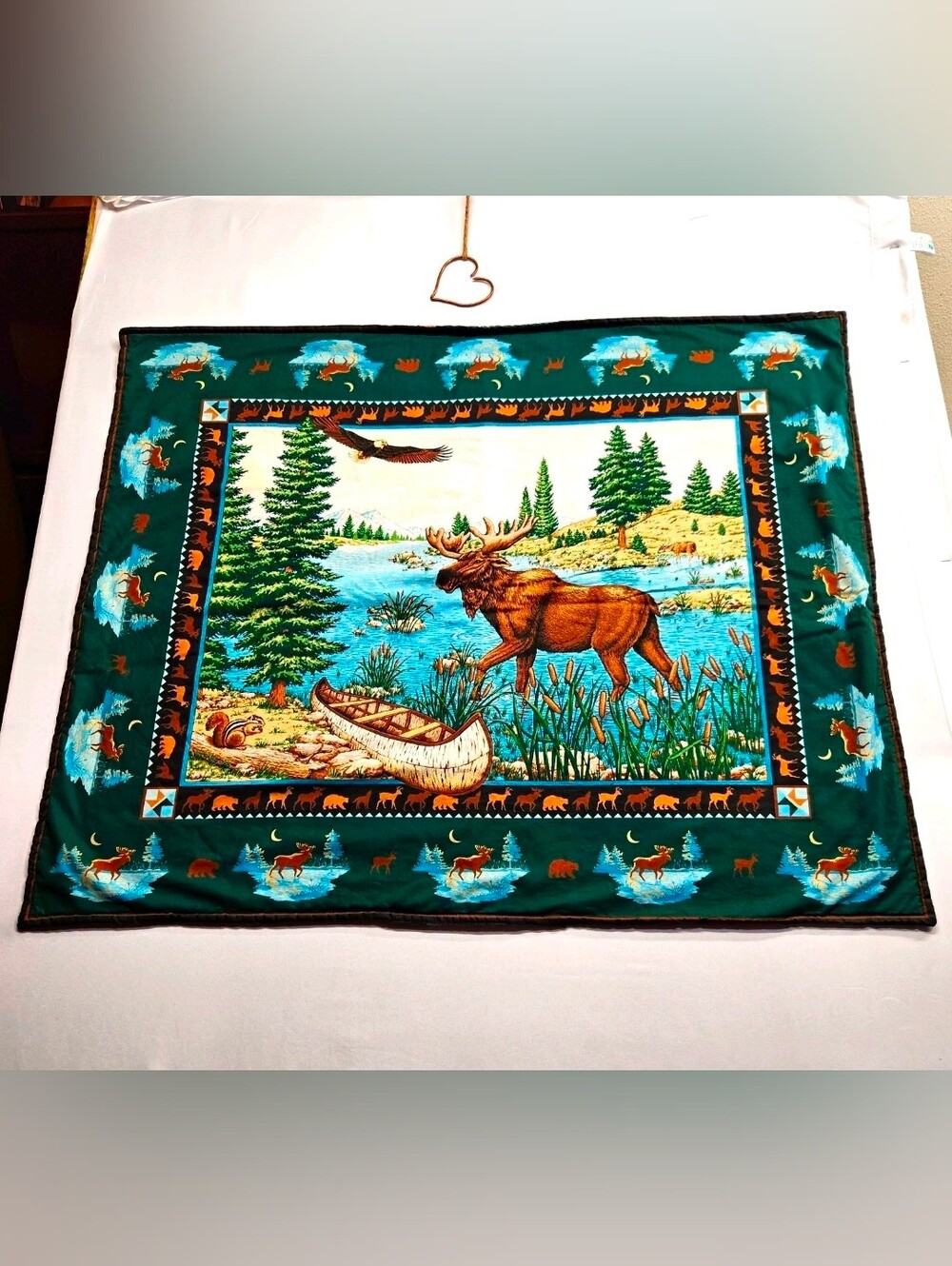 ⭐️Vintage Cabincore Moose Wilderness Handmade Quilt Blanket Wall Hanging